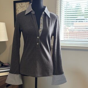 Commense Gray Button Down Shirt with Striped Details